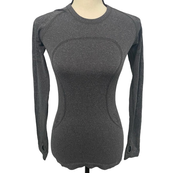 Lululemon Run: Swiftly Tech Long Sleeve Lace Design in Charcoal Gray Sz 4 - Picture 6 of 16